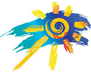 sun symbol from color splashes and line brushes