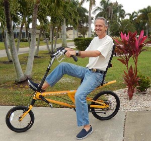 Colle Davis on his high-tech recumbent bike.